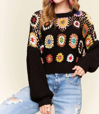 Adora - Crochet Crop Sweater Knit Top