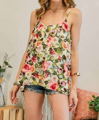 Adora - Floral Print Spaghetti Strap Top