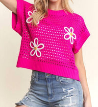 Adora - Flower Applique Crochet Top