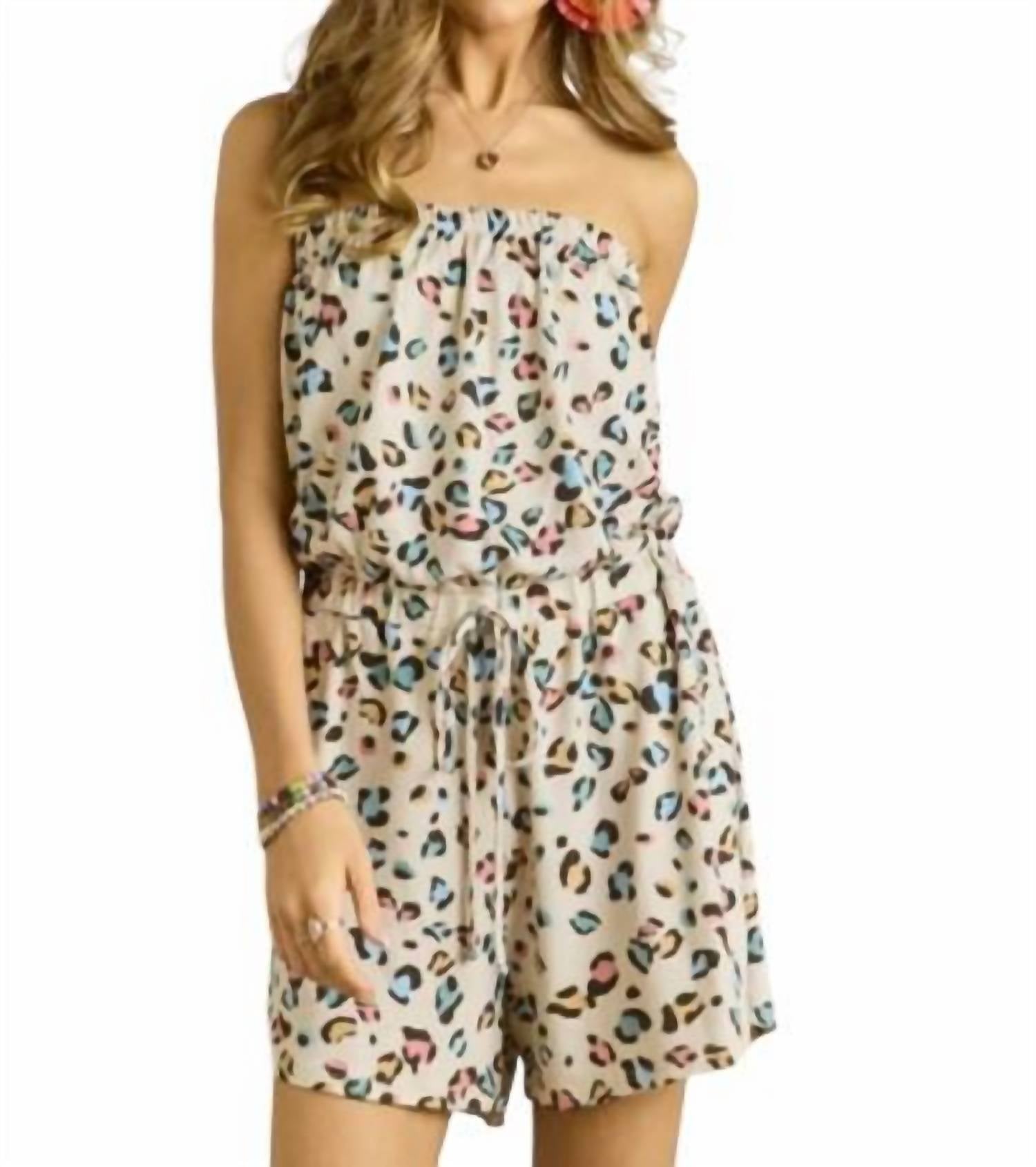 Adora - Leopard Print Romper - animal - beige - clothing