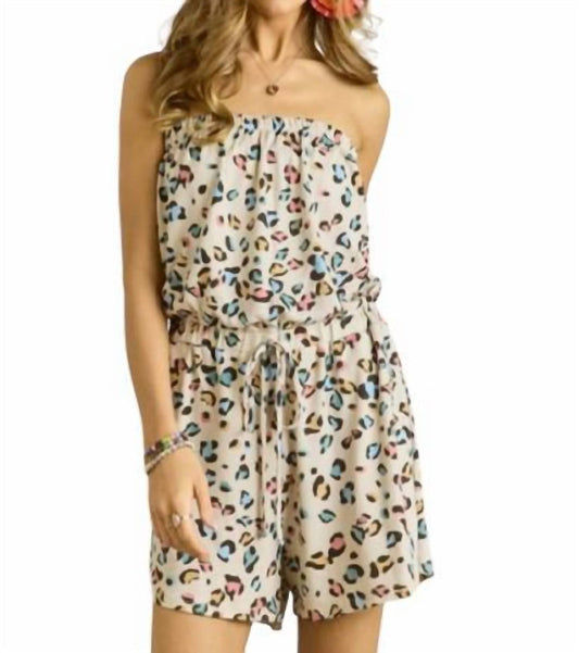 Adora - Leopard Print Romper - animal - beige - clothing