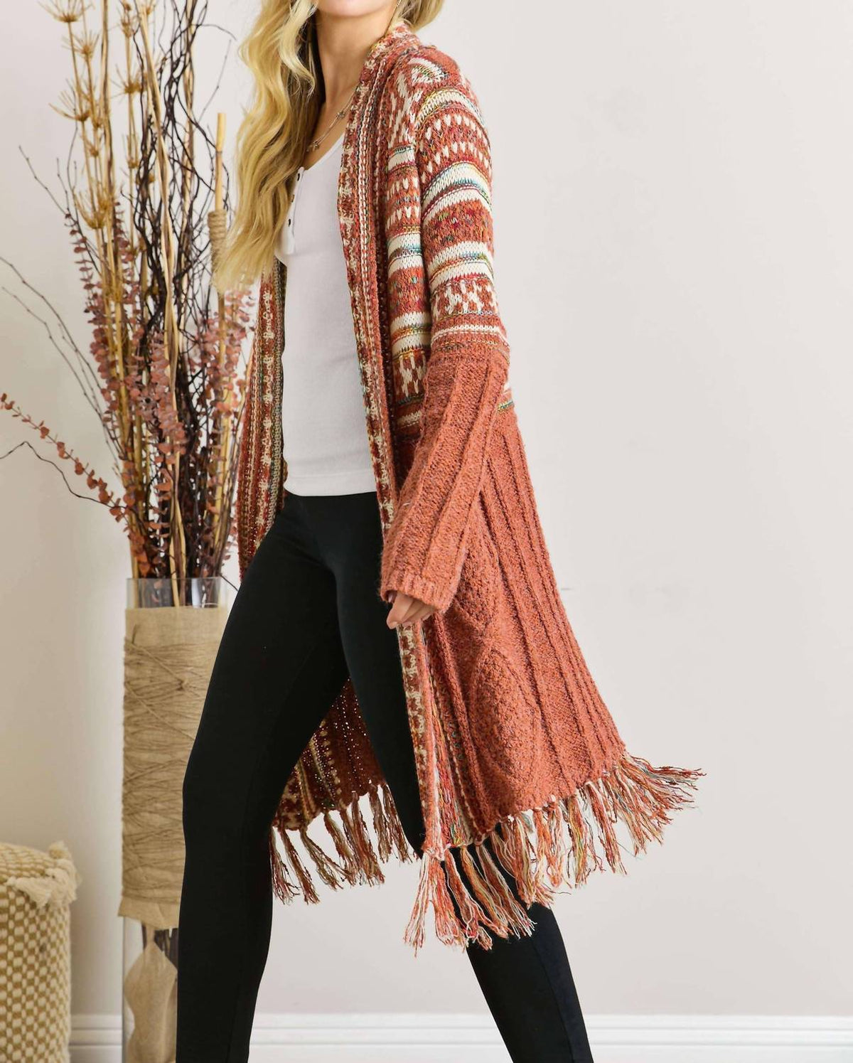 Adora - Maya Fringe Hem Aztec Cardigan