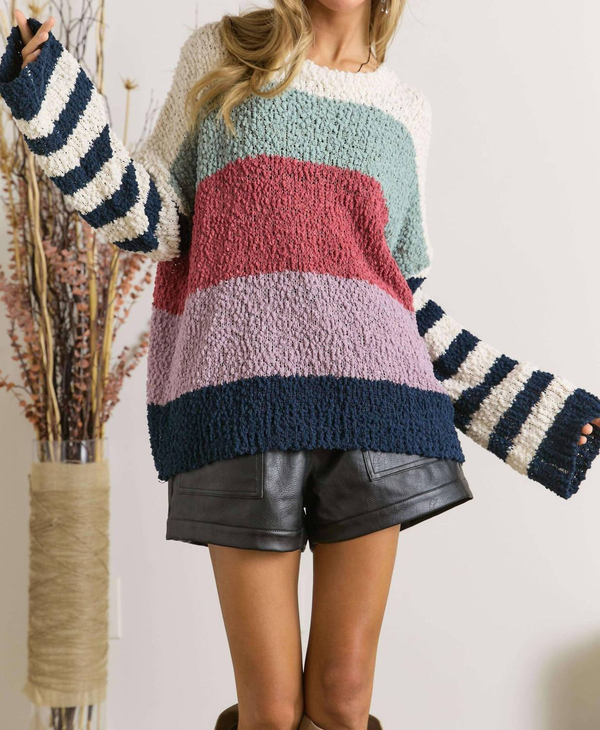Adora - Stripe Pattern Textured Sweater
