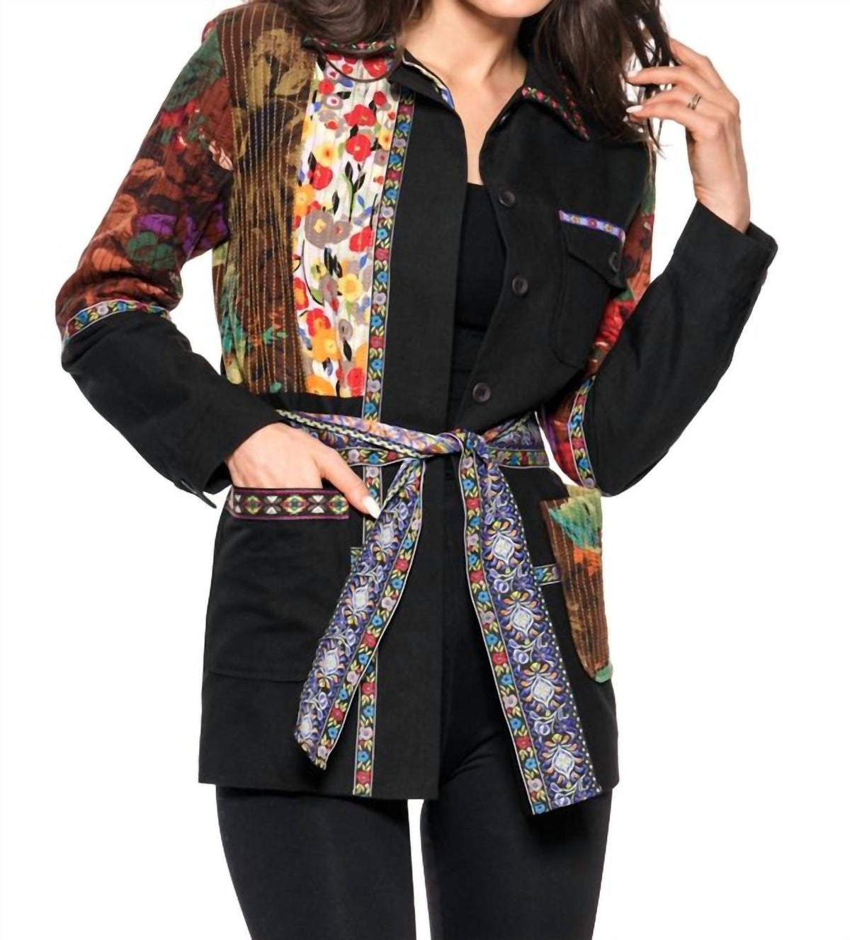 Adore - Belted Mix Media Jacket