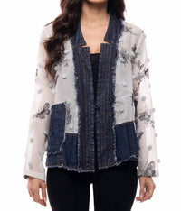 Adore - Chiffon Embroidered Butterfly Jacket With Denim Trim