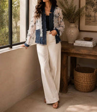 Adore - Chiffon Embroidered Butterfly Jacket With Denim Trim