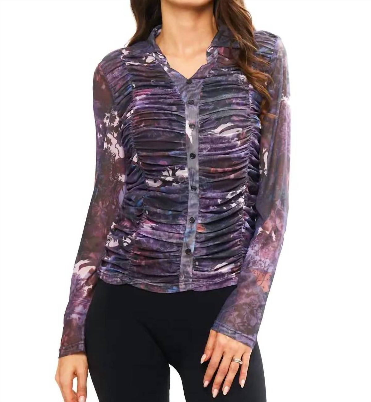Adore - Ruched Button Down Top