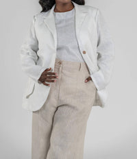 Adriana Contreras - White Linen Long Sleeve Blazer - Plus