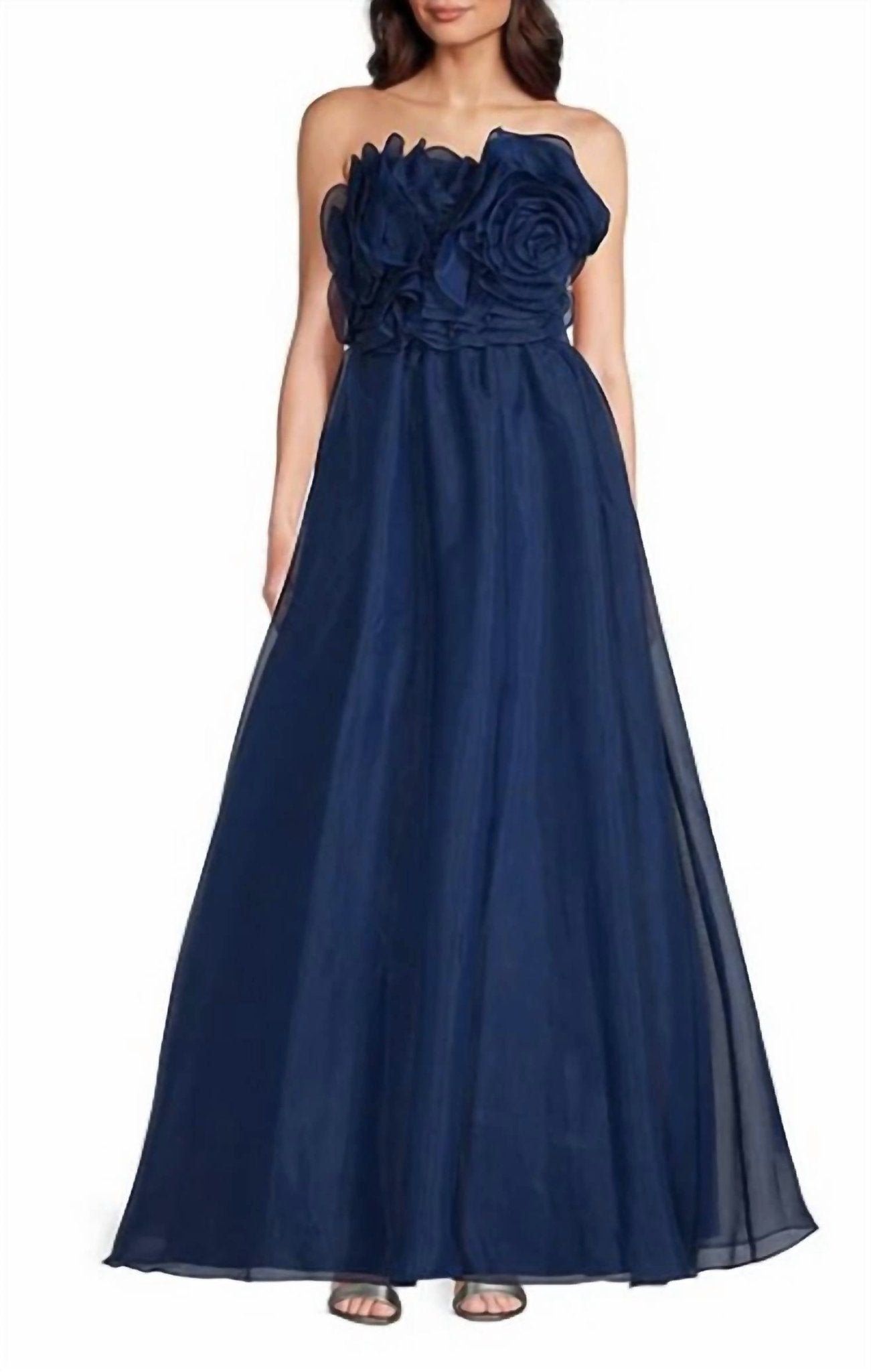Adrianna Papell - Strapless Organza Strapless Rosette Ruffle Ball Gown - blue - clothing - dresses