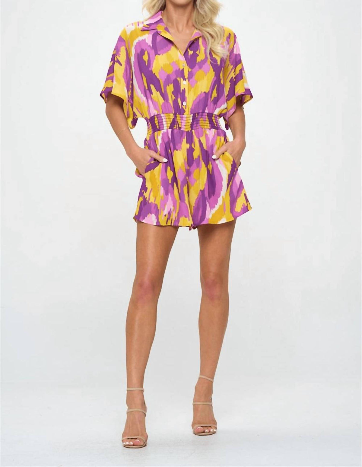 Adrienne - Button Down Smocked Waist Romper