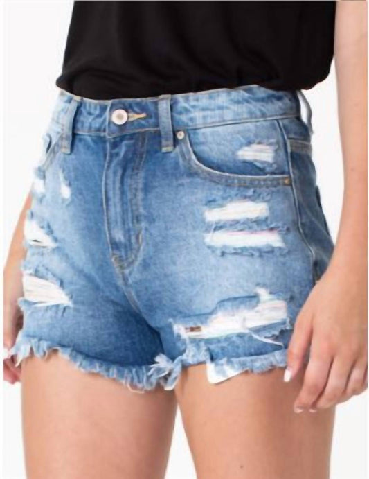 Pastel Thread Distressed Denim Shorts