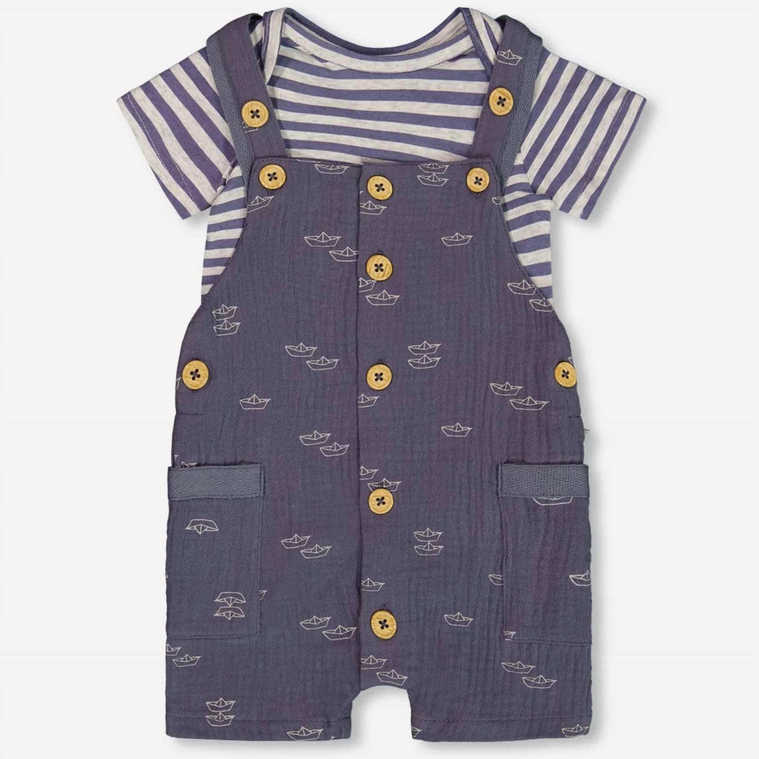 Deux Par Deux - Kids' Paper Boats Shortall Set