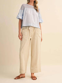 &Merci - STRIPED WIDE LEG DRAWSTRING PANTS