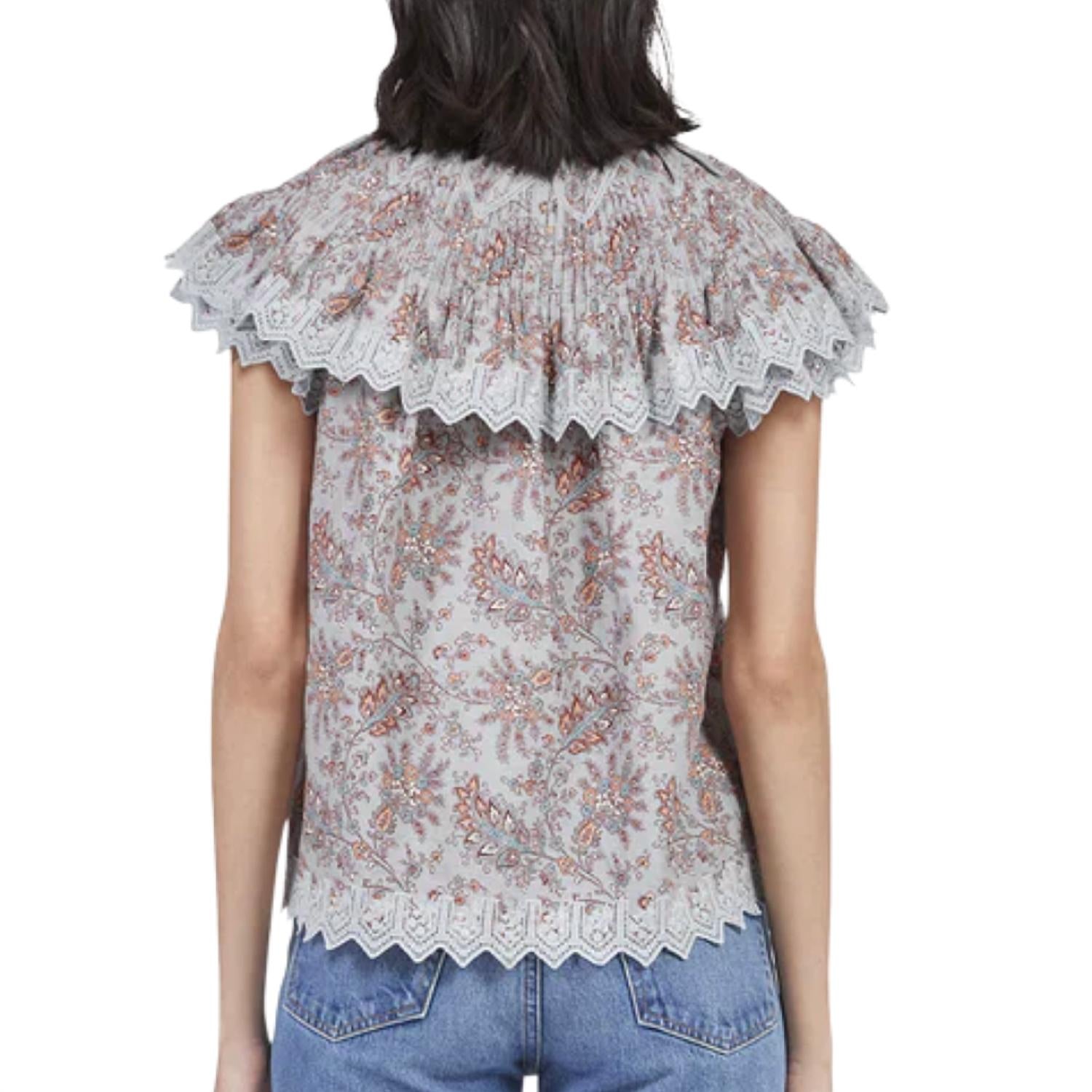 Ulla Johnson Women's Lea Top in cornflower - women's blouse - detail view