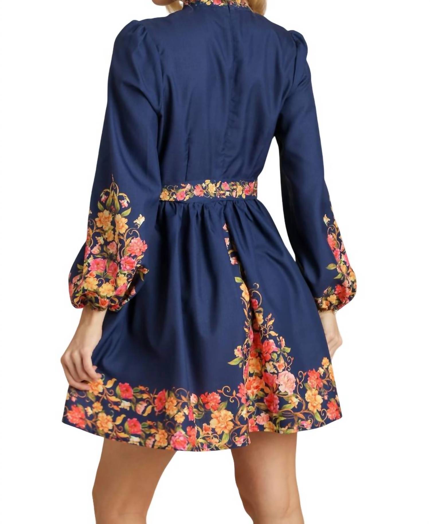 Umgee - Mandarin Collar Floral Dress