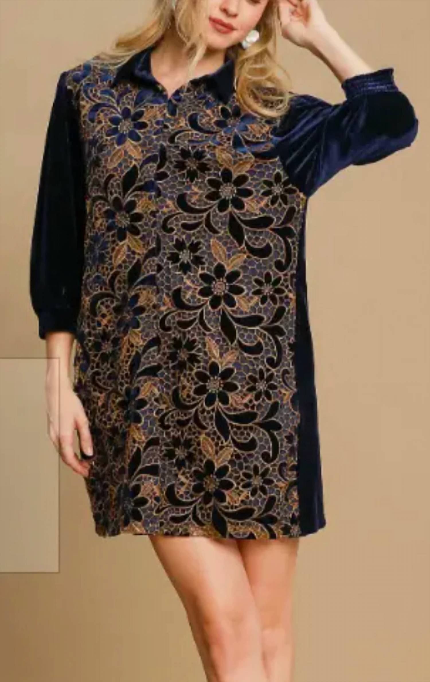 Umgee - Velvet Grace Lace Shirt Dress