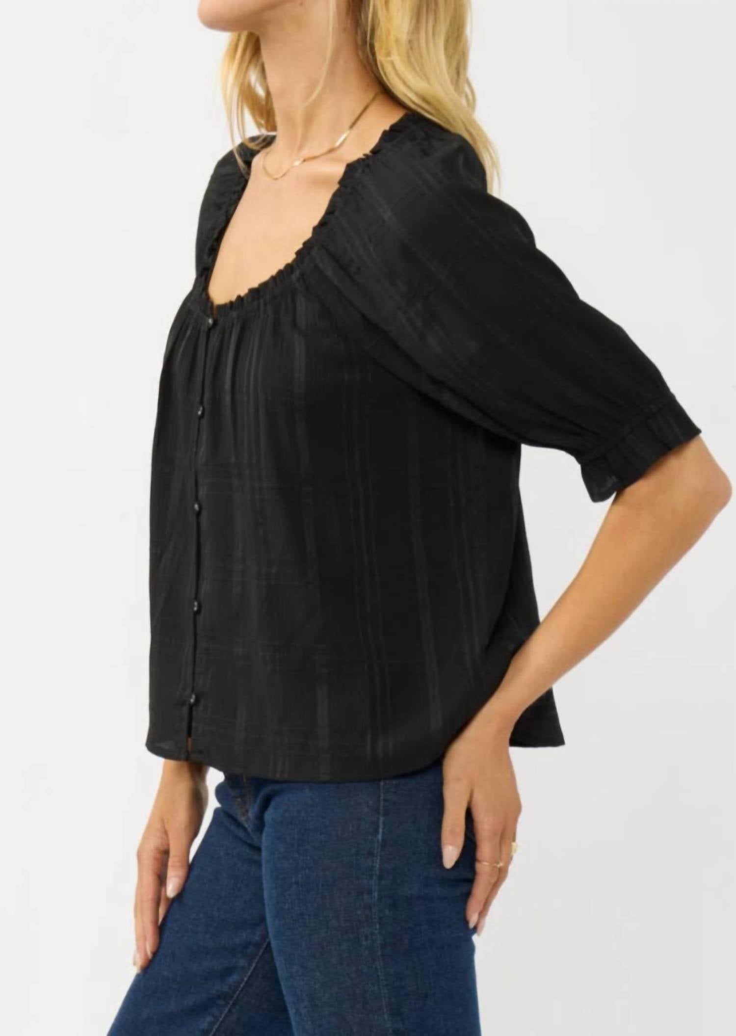 Lovestitch - Elbow Sleeve Button Down Blouse