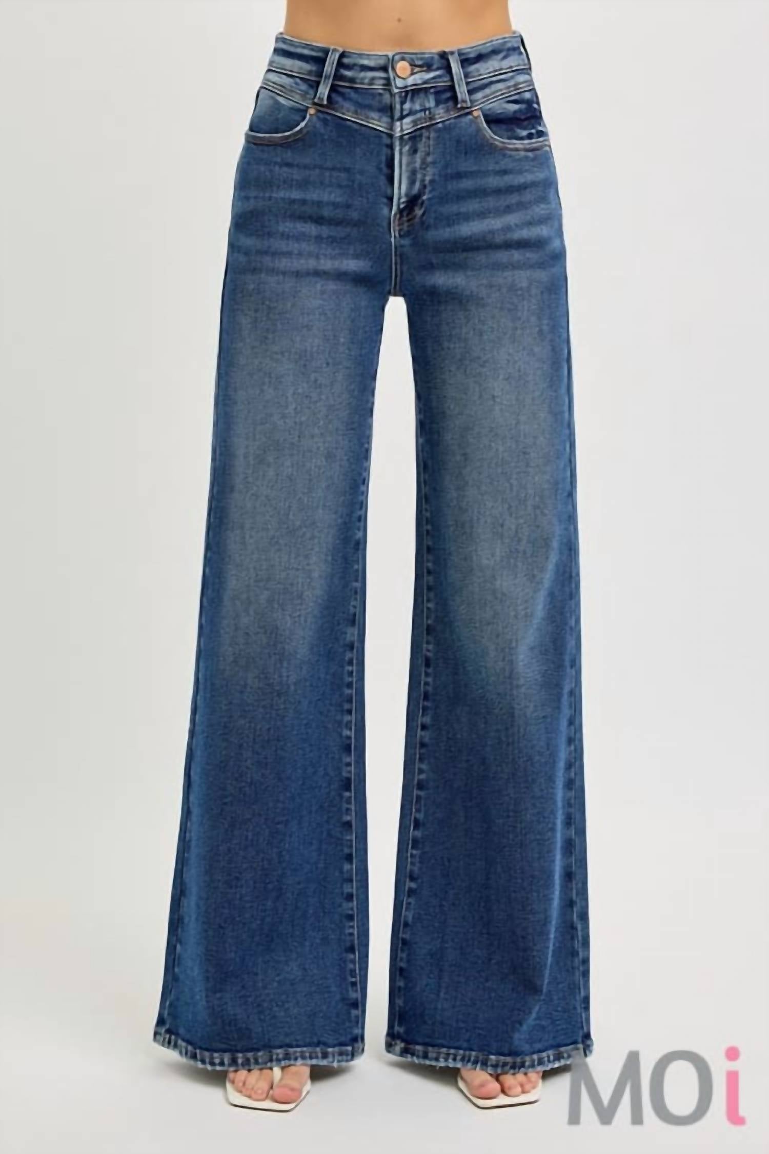 Risen - High Rise Wide Front Yoke Detailed Jeans
