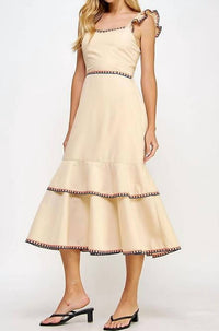 Strut & Bolt - Embroidered Layered Stitch Midi Dress