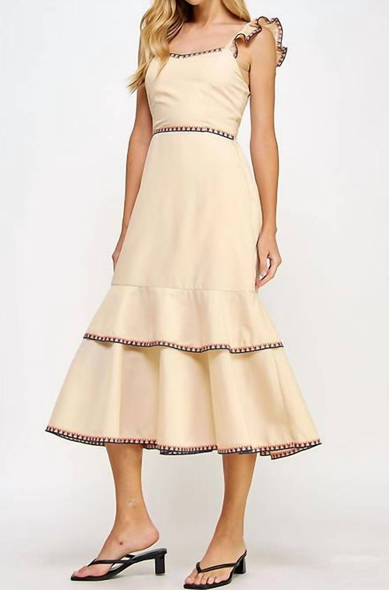 Strut & Bolt - Embroidered Layered Stitch Midi Dress