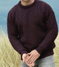 Aran Crafts Merino Crewneck Sweater in damson - men's sweater