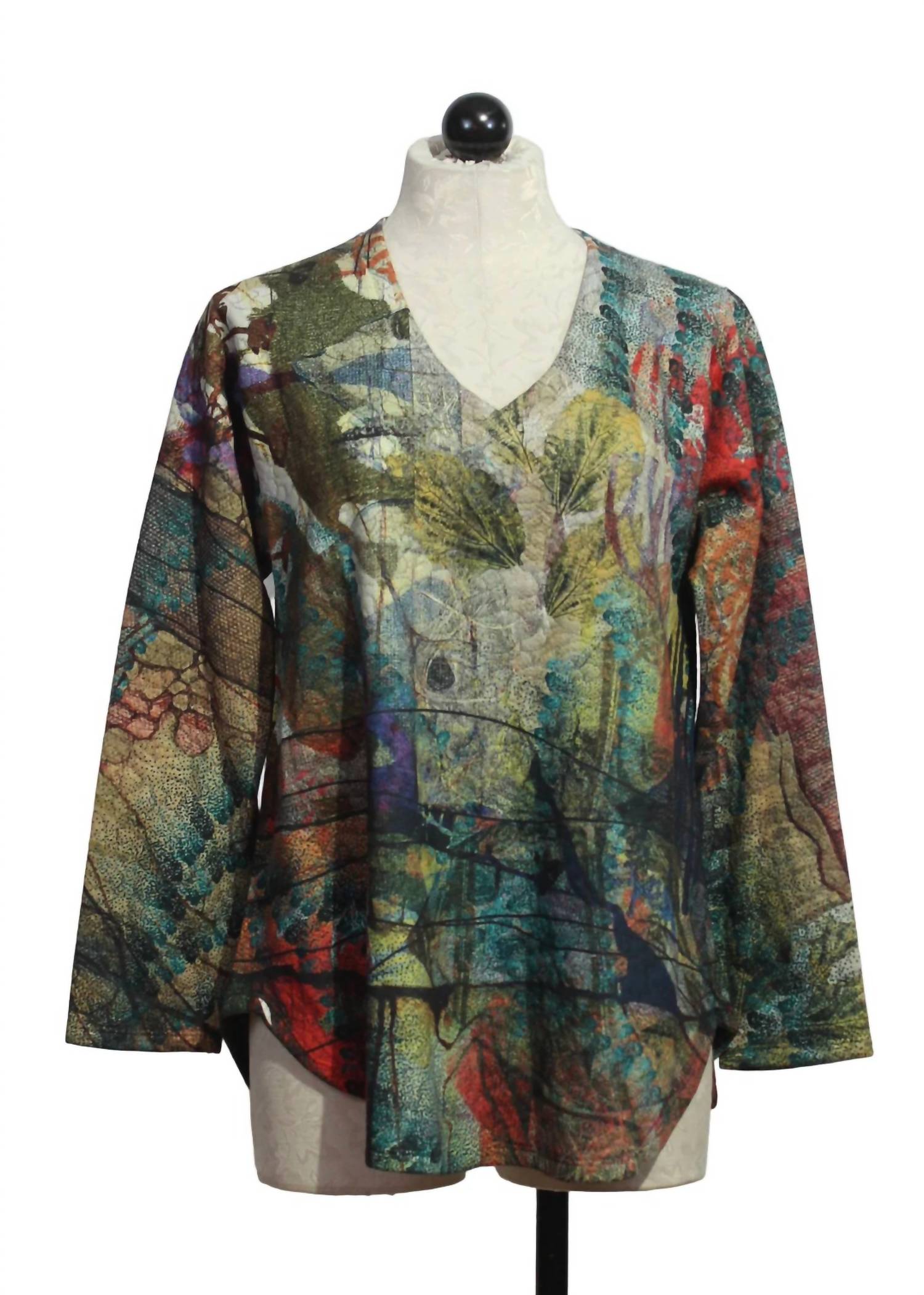 Inoah - Women's Long Sleeve V-neck Curved Hem Top