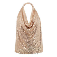 Ramy Brook Alice Beaded Sequin Cowl Neck Halter Top in gold - women's blouse - alternate view