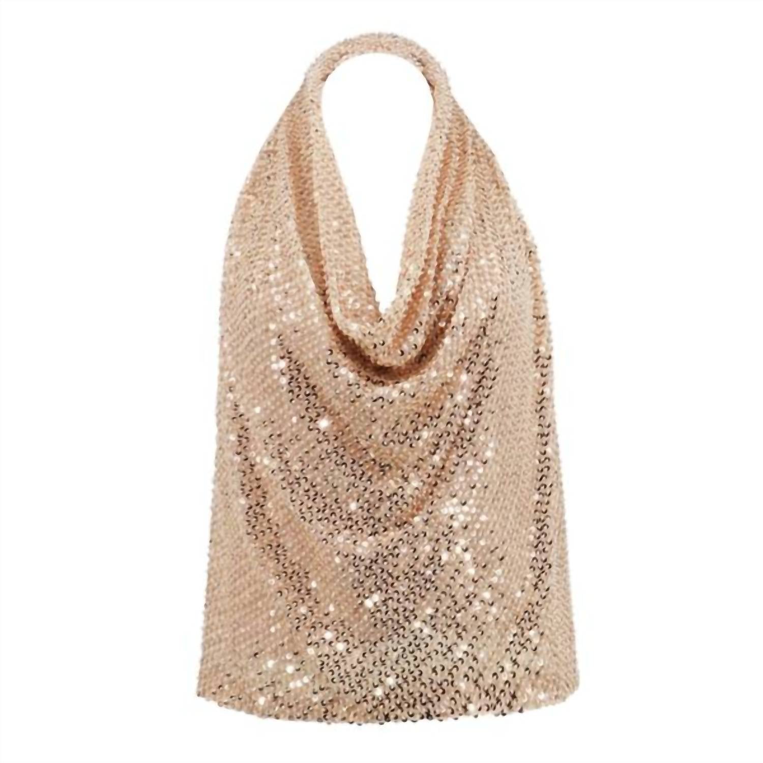 Ramy Brook Alice Beaded Sequin Cowl Neck Halter Top in gold - women's blouse - alternate view