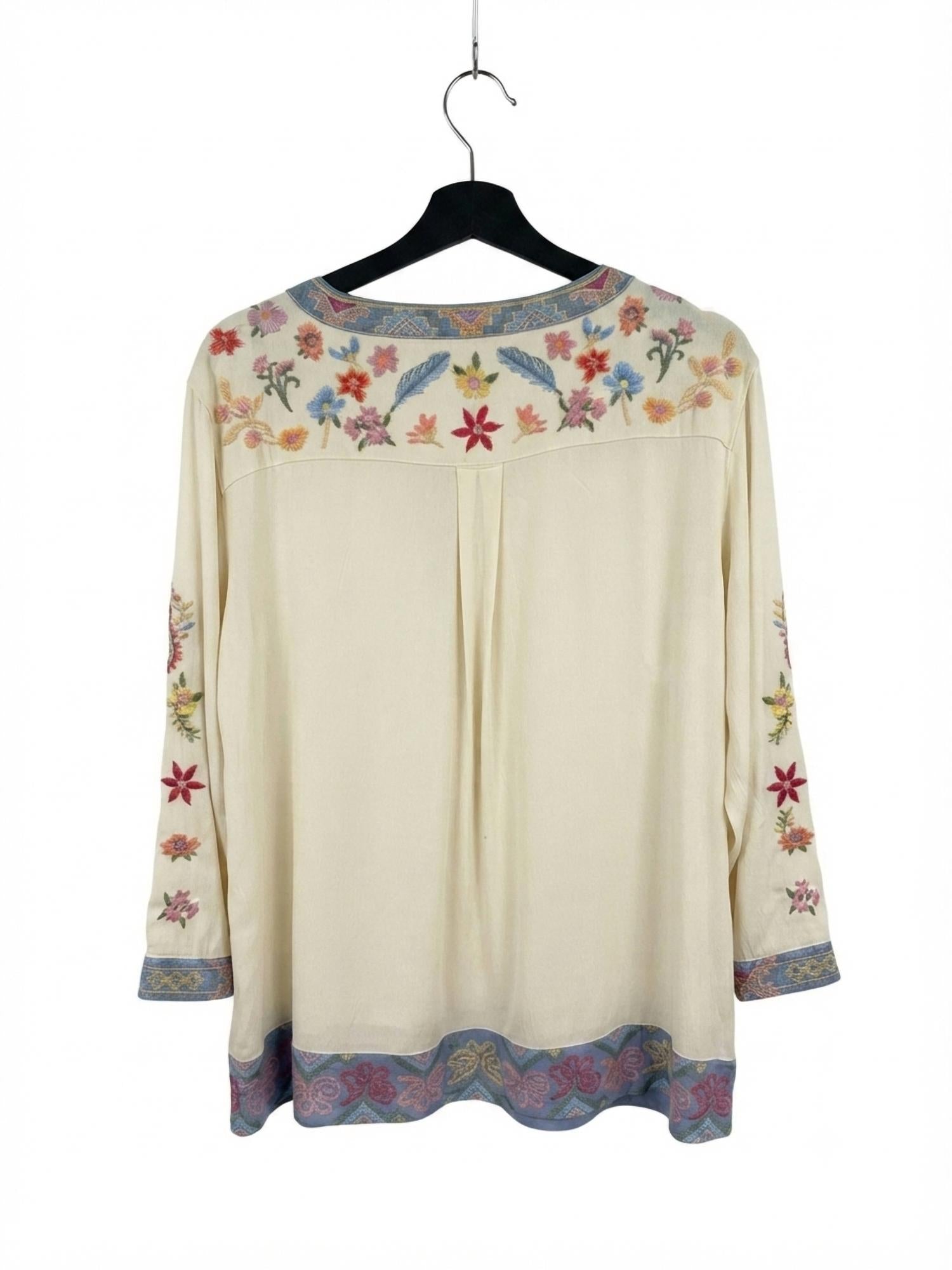 John Mark - Women's Embroidered Button-up Tunic Top