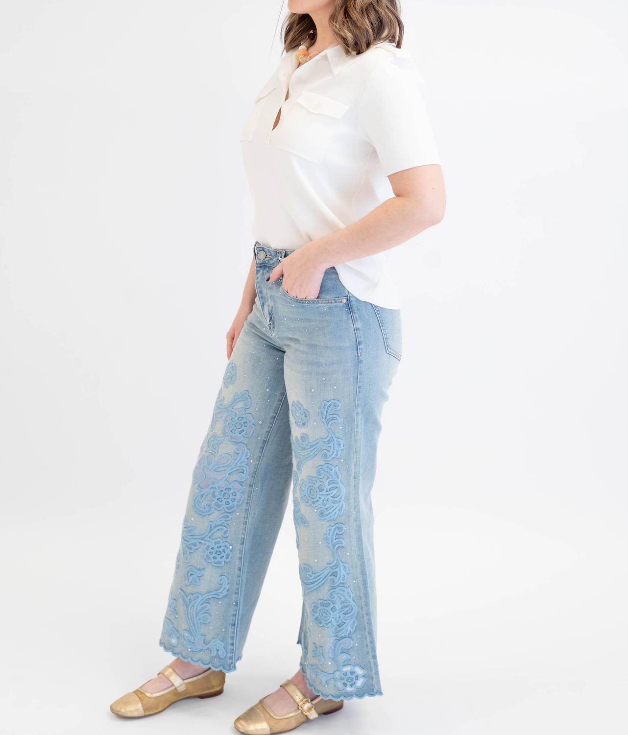 WHITEROOM+CACTUS Anna Knitted Button Down Top in ivory - women's t-shirt - alternate view