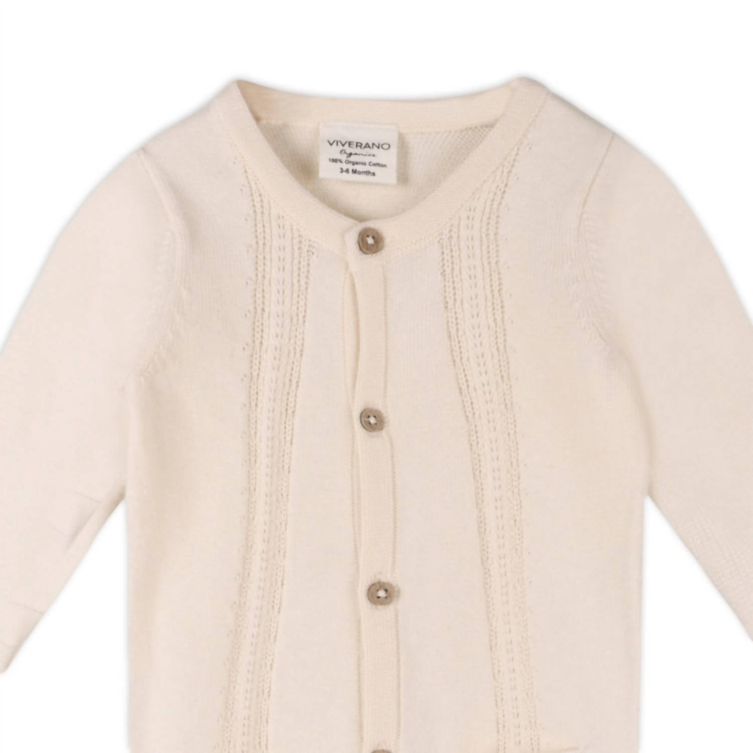 VIVERANO Organics Baby's Pointelle Sweater Knit Pocket Jumpsuit in natural - kids' item - detail view