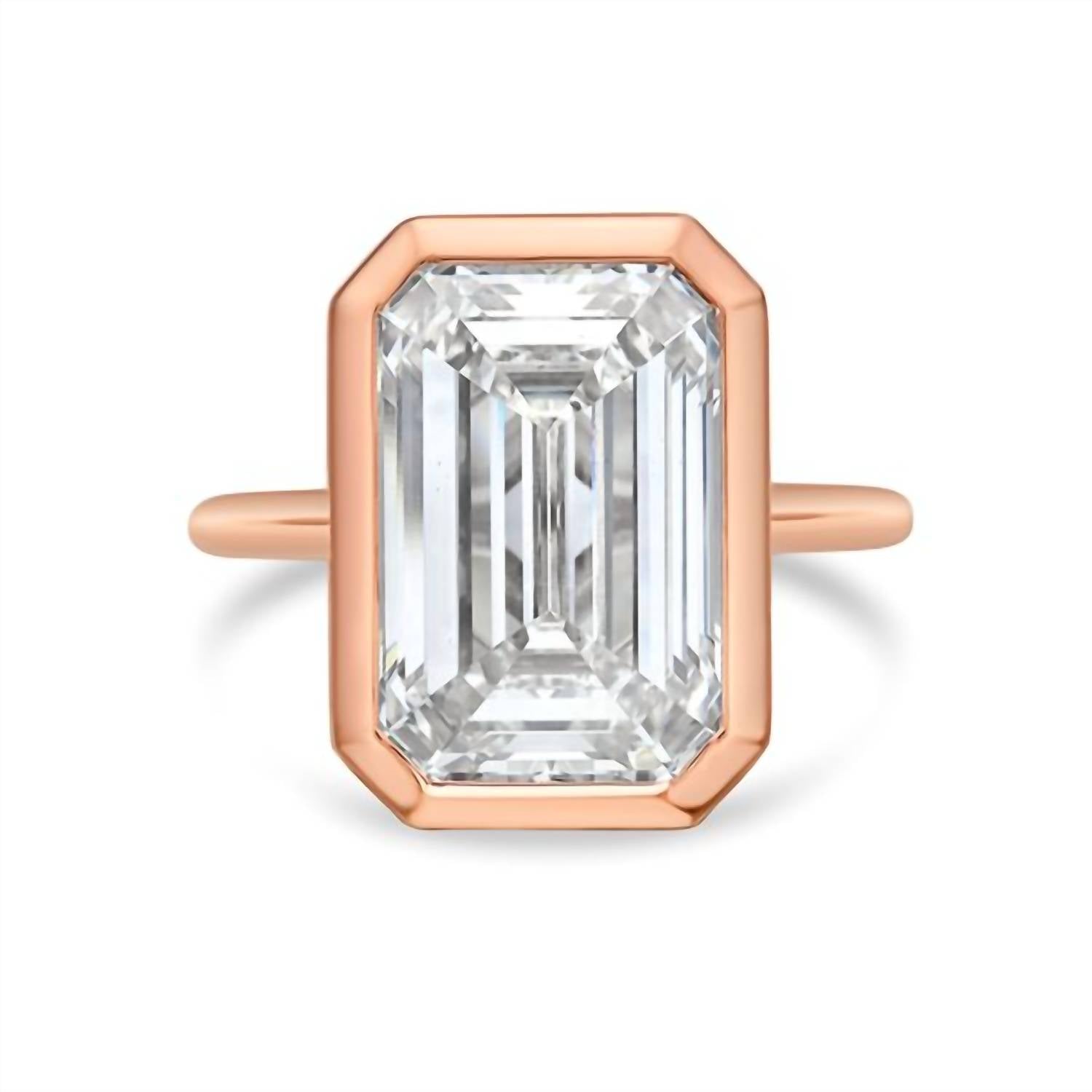 Diana M Jewels - Emerald-cut Lab-grown Diamond Bezel Solitaire Ring – 5.00 Ct