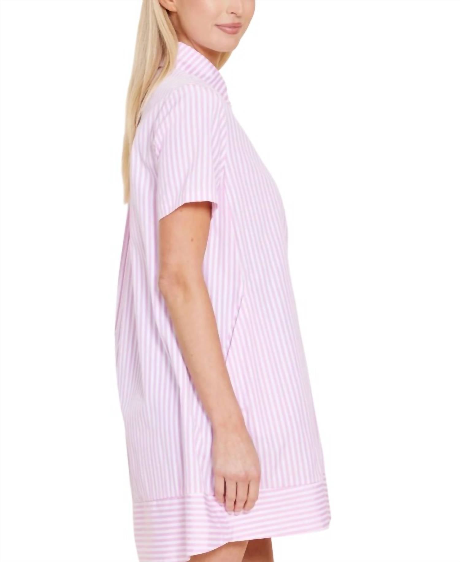 DOLCE CABO Poplin Shift Dress in pink white - women's dress - detail view