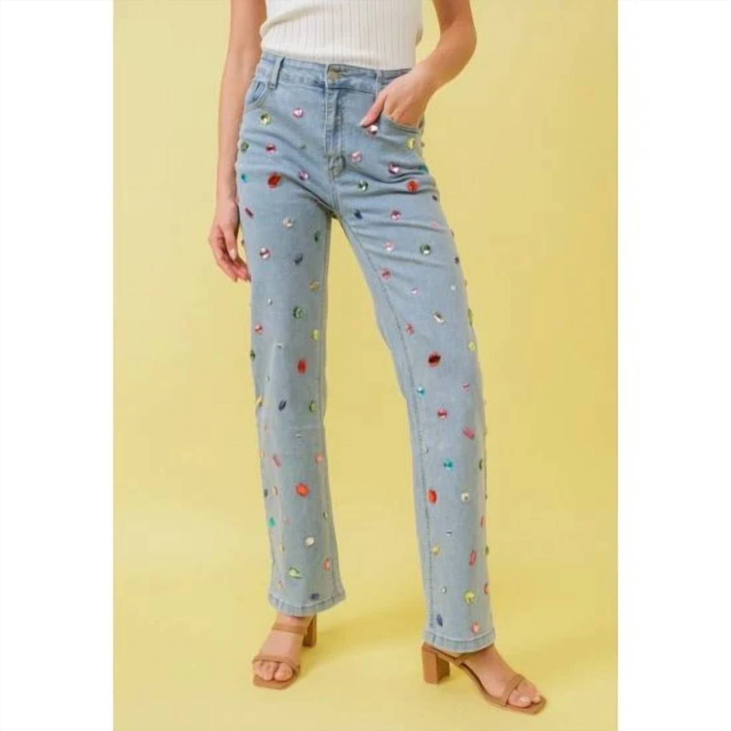 Blue B - Rhinestone Stretch Straight Jeans