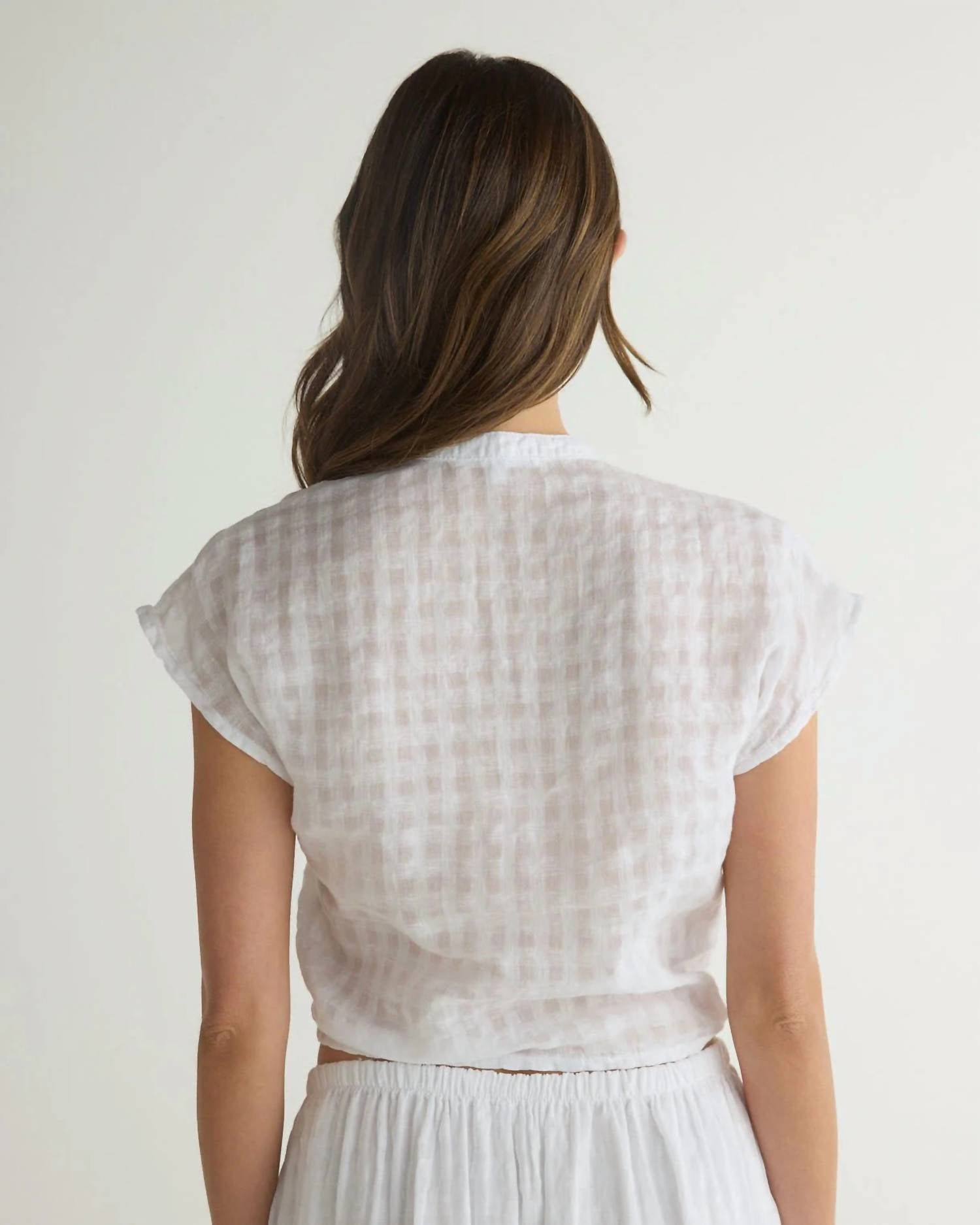 Bella Dahl Short Sleeve Tie Front Top in white 1 - women's t-shirt - detail view