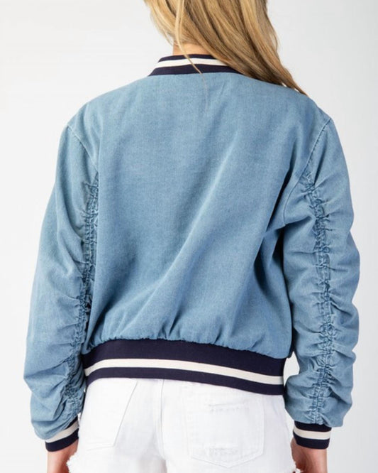 Ee:Some - MINERAL WASHED DENIM VARSITY JACKET