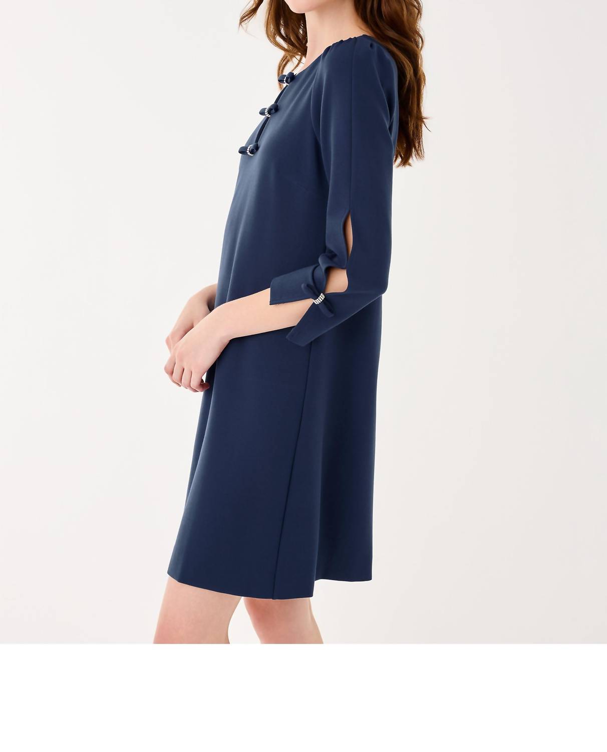 Lilly Pulitzer Leyland Three Quarter Sleeve Shift Mini Dress in low tide navy - women's dress - detail view