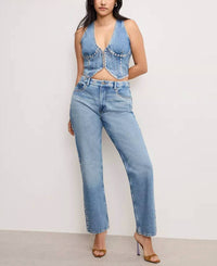 Good American - Studded V-neck Denim Vest