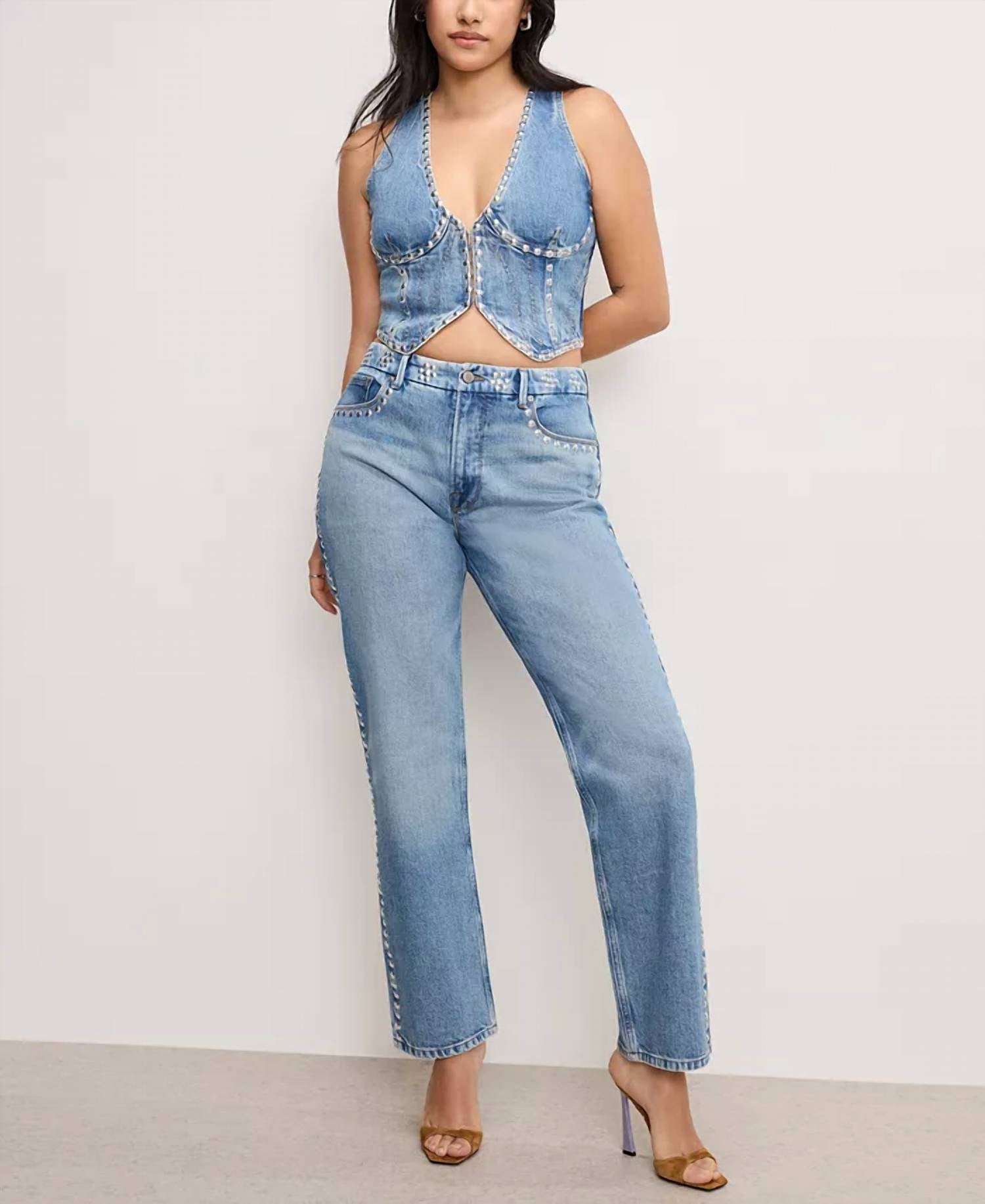 Good American - Studded V-neck Denim Vest