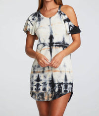 Chaser - Linen French Terry Tie Dye Vented Flutter Sleeve Dress