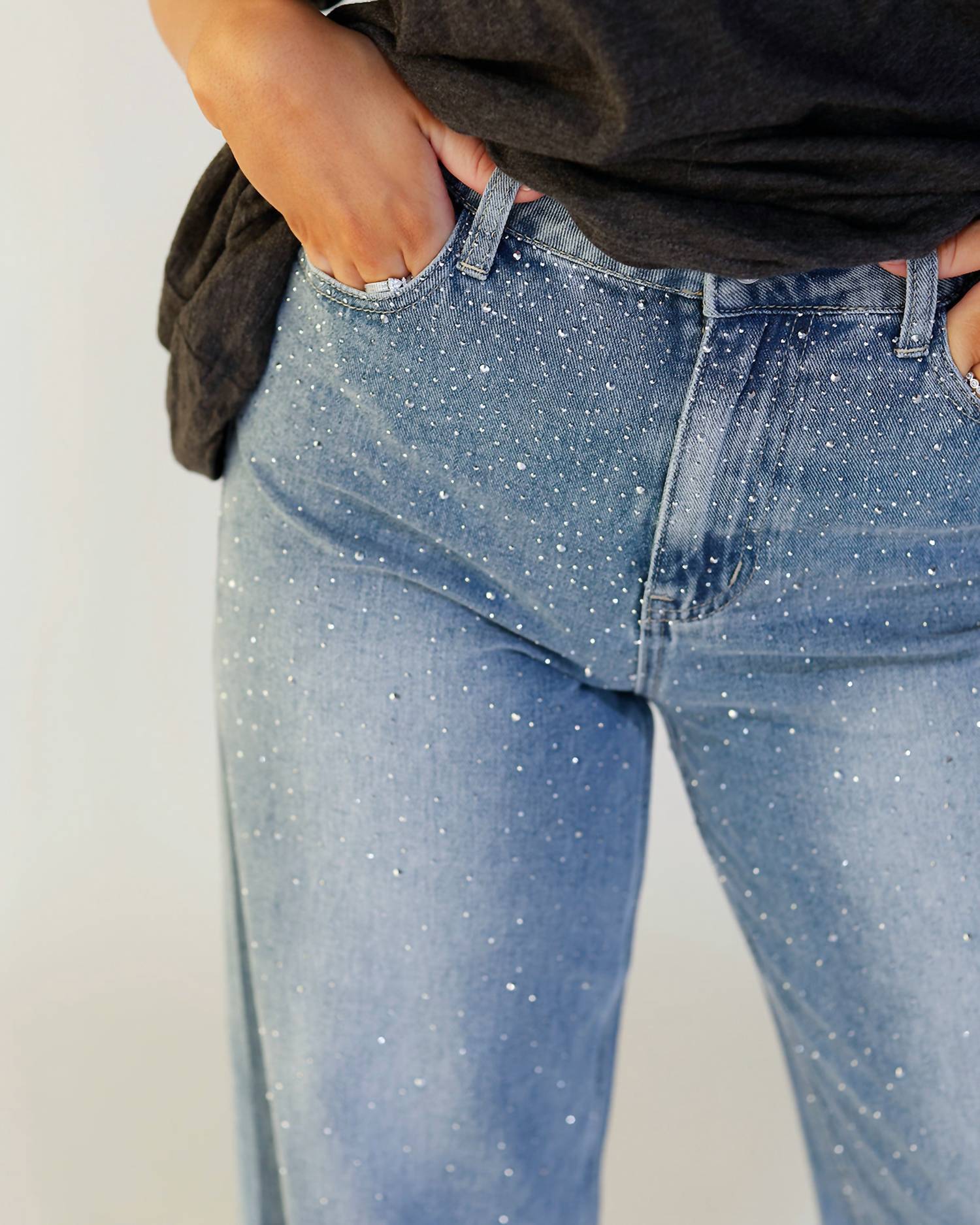 Sage The Label - Starry Night Glitter Embellished Wide-leg Jeans