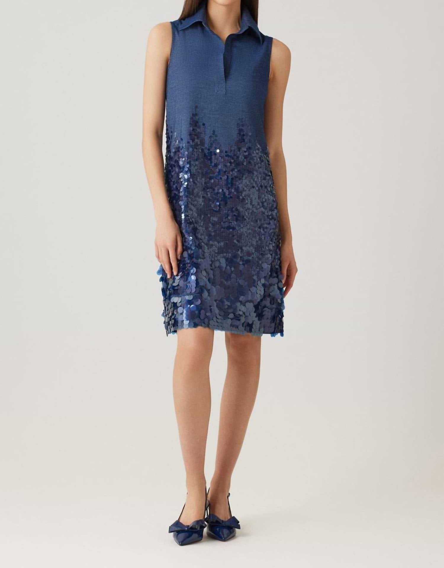 Teri Jon - Sleeveless Dress With Sequin Bottom