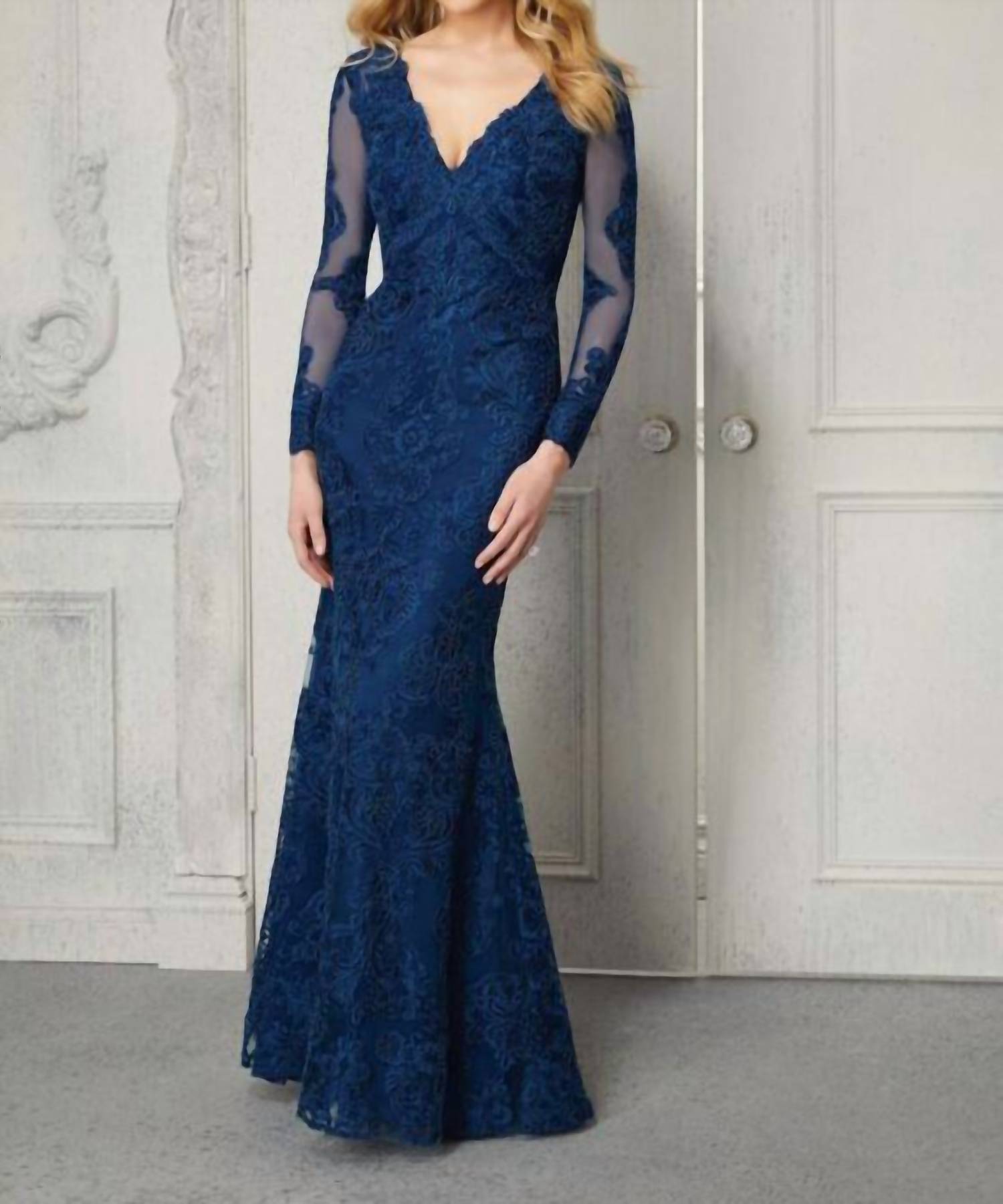 Morilee - Lovely Long Sleeve Net Evening Gown