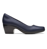 Clarks Women's Emily Belle Pump in navy leather - women's heels - detail view
