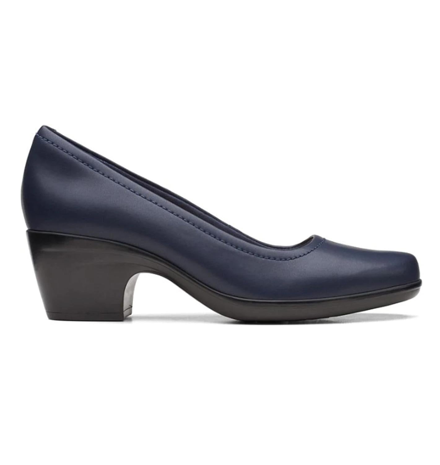 Clarks Women's Emily Belle Pump in navy leather - women's heels - detail view