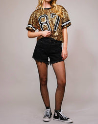 Blue B - Sequin Game Day Crop Varsity Top