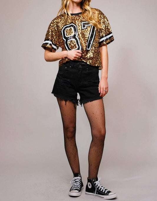 Blue B - Sequin Game Day Crop Varsity Top