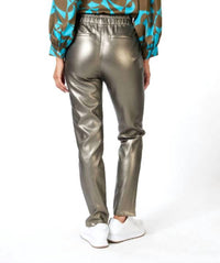 ESQUALO Women's Tregging PU Trousers in soft gold - women's pants - alternate view