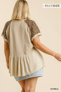 Umgee - Leopard Sleeve Babydoll Top
