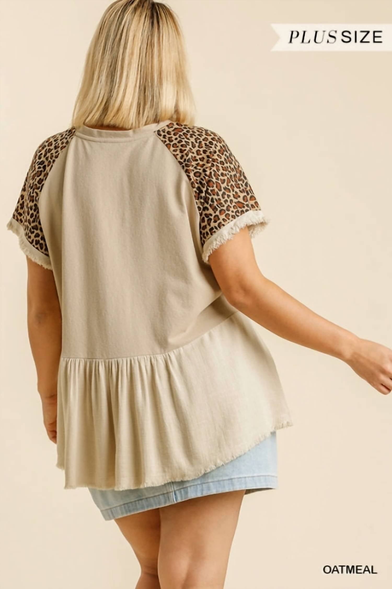Umgee - Leopard Sleeve Babydoll Top
